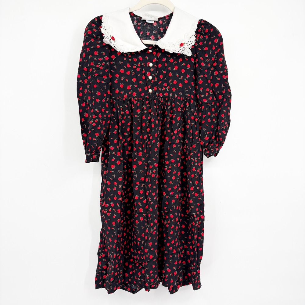Bonnie Jean Girls Rose Floral 90s Vintage Cottagecore Peter Pan Collar Dress 8
